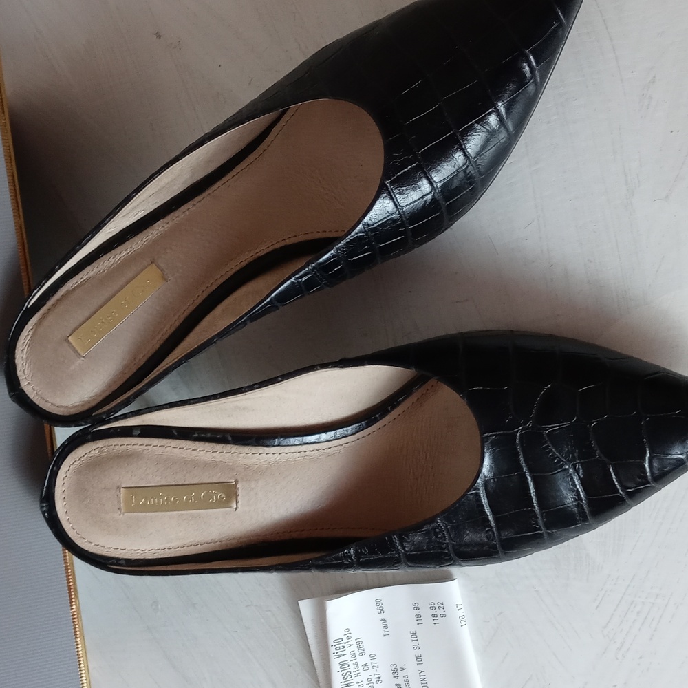 Louise Et Cie Lo-Karas Black Mayfair Croco Pointy Toe Slides View 3